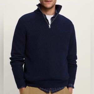 ZARA || Men's Navy Blue Quarter-Zip Sweater. Sz. XL